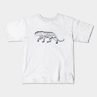 Black and white illustration of leopard with landscape Kids T-Shirt